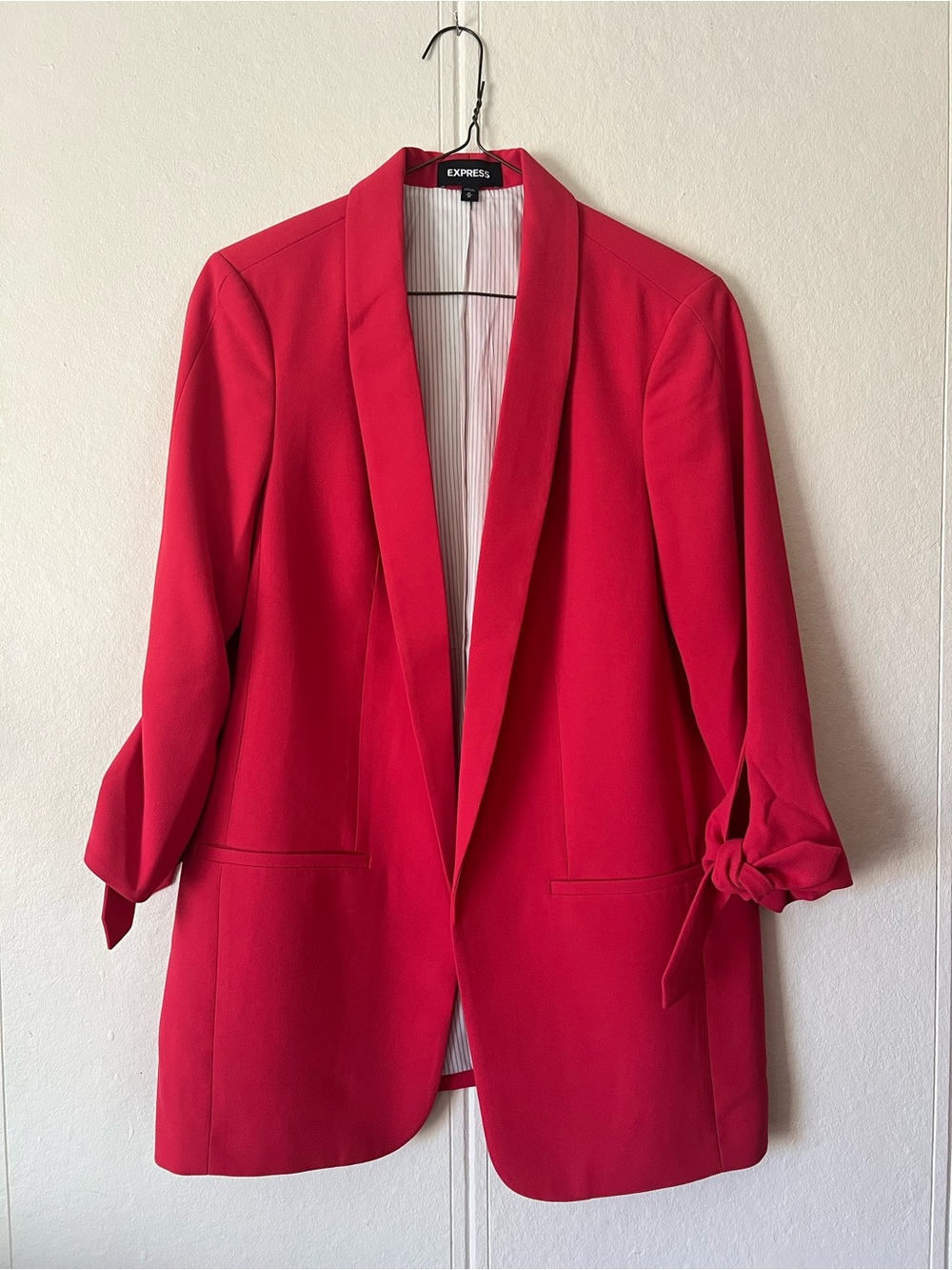 Express Women's Bright Red Open-Front Blazer with Tie Sleeves